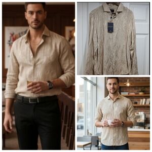 Marc Asher Men's Champagne Paisley Semi-formal Retro Dress Shirt, NWT. Size XL